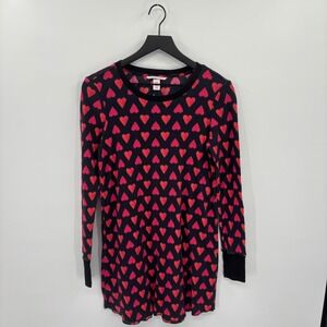 Victoria's Secret Thermal Sleep Shirt Small Black Red Hearts Comfortcore Cozy